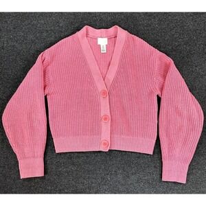HM Pink Ribbed Knit Cardigan Sweater Womens XS V-Neck Button Front 426959